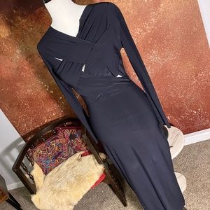 Kamalikulture Navy Blue Long-Sleeved Midi Dress